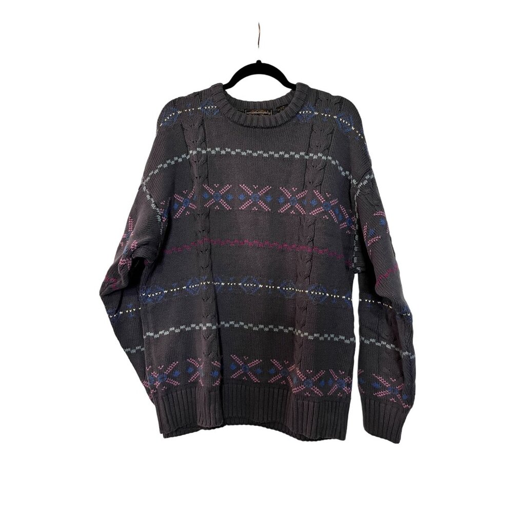 Vintage 3D knit Eddie Bauer 100% Cotton Aztec Print‎ Sweater Size Large
